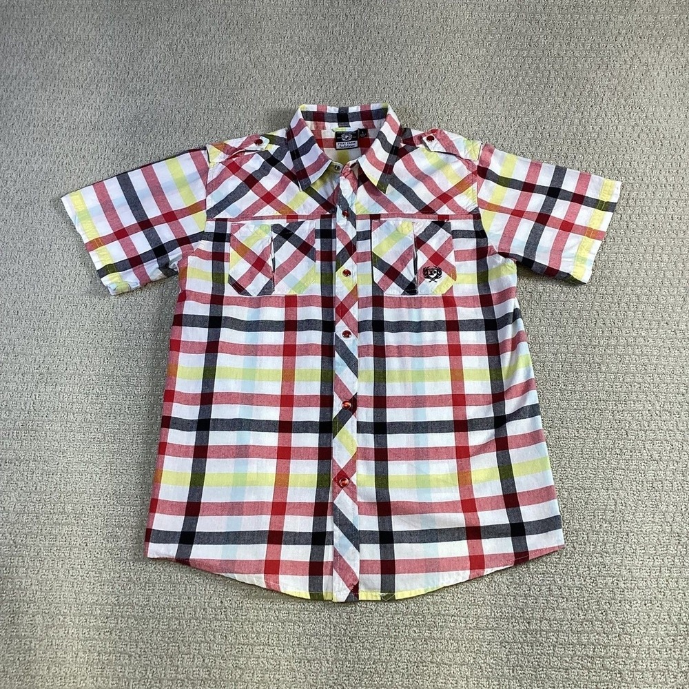 Phat Farm Button‎ Down Shirt Large Red White Plaid Est 1992